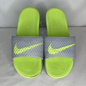 Nike Benassi Solarsoft Slides Women’s Size 9 Gray Volt Green Sandals 705475-030